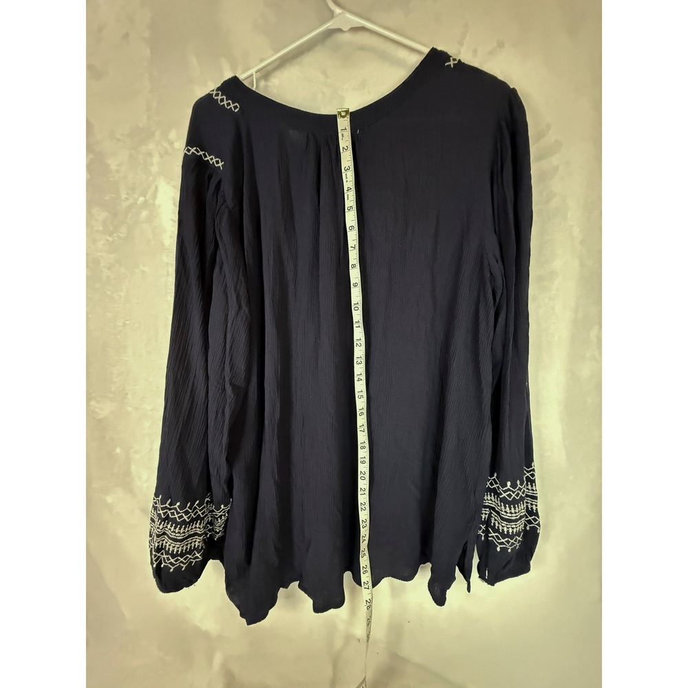 Market & Spruce NWT Navy Embroidered Peasant Blouse Boho Tunic Top Size XL - Picture 4 of 7